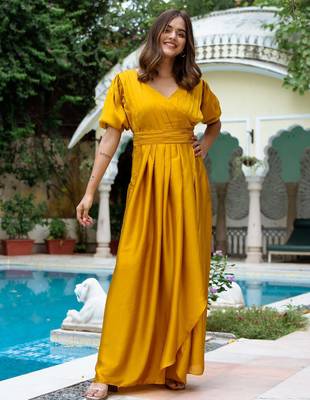 Gold embroidered Silk Set Dress Party Wear Dress Outdoor Wear  Dress 1