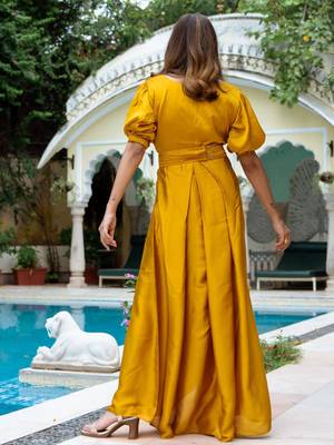 Gold embroidered Silk Set Dress Party Wear Dress Outdoor Wear  Dress 2