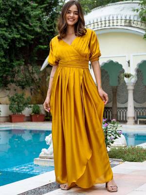Gold embroidered Silk Set Dress Party Wear Dress Outdoor Wear  Dress 4