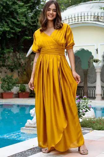 Gold embroidered Silk Set Dress Party Wear Dress Outdoor Wear  Dress