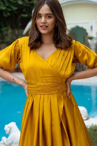 Gold embroidered Silk Set Dress Party Wear Dress Outdoor Wear  Dress