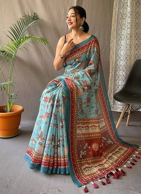Blue Cotton Digital Printed Saree 2