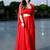 Designer Red Color Three Piece Set Party Wear Dress Flaired Palazzo With Shrug