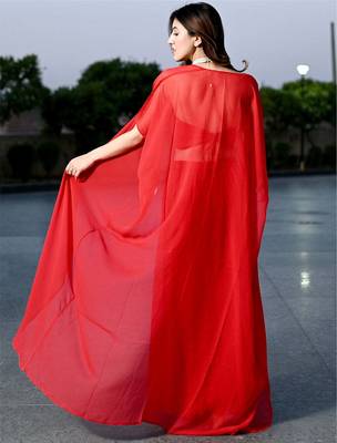 Designer Red embroidered Three Piece Set Party Wear Dress Flaired Palazzo With Shrug 3