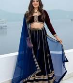 Wine velvet stitched Lehenga choli With Dupatta
