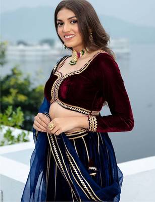 Wine velvet stitched Lehenga choli With Dupatta 3