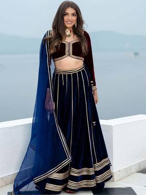 Wine velvet stitched Lehenga choli With Dupatta 5