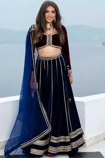 Wine velvet stitched Lehenga choli With Dupatta