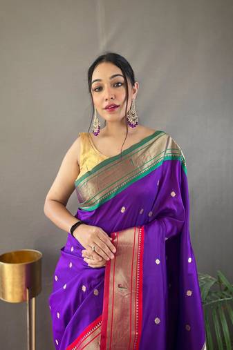 Purple Paithani silk blend Saree