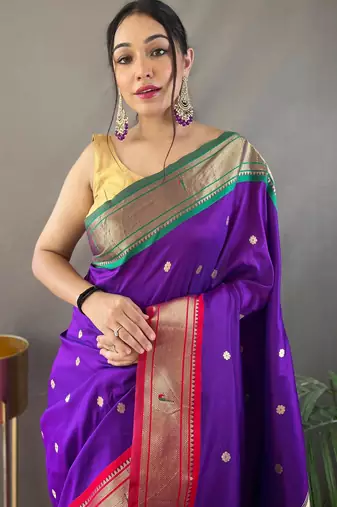 Purple Paithani silk blend Saree