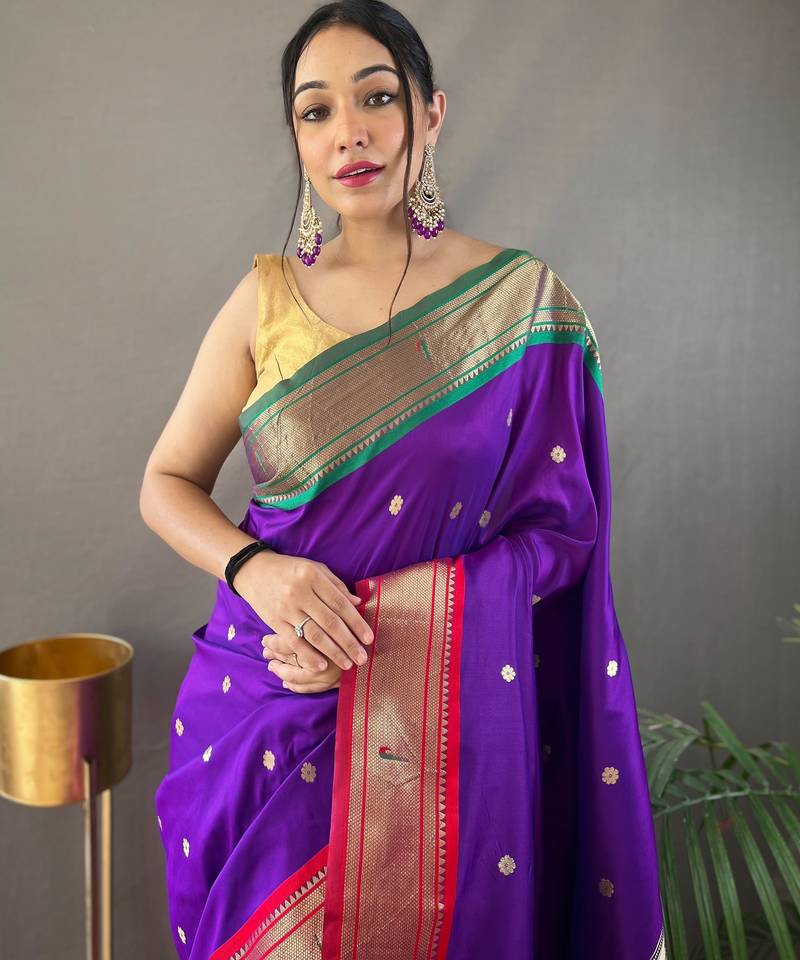 Purple Paithani silk blend Saree