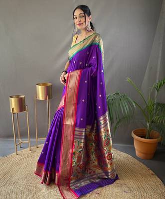 Purple Paithani silk blend Saree 2