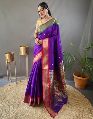 Purple Paithani silk blend Saree 3