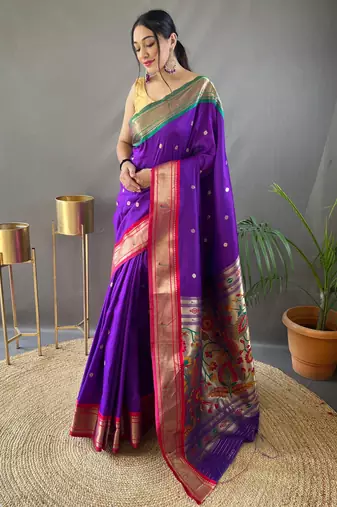 Purple Paithani silk blend Saree
