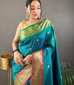 Teal Paithani silk blend Saree