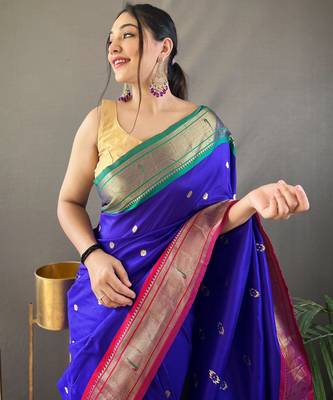 Royal Blue Paithani silk blend Saree 1