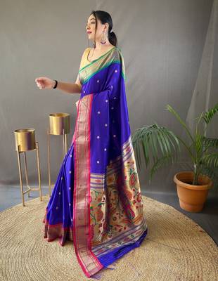 Royal Blue Paithani silk blend Saree 2
