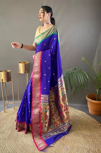 Royal Blue Paithani silk blend Saree
