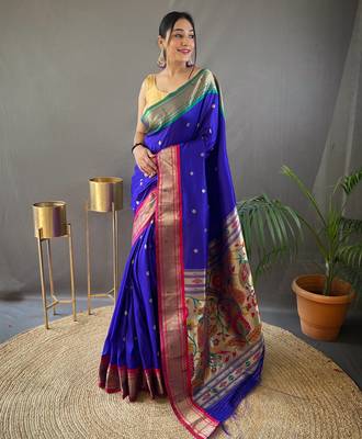 Royal Blue Paithani silk blend Saree 3