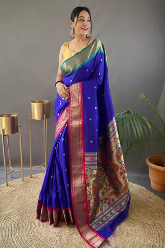 Royal Blue Paithani silk blend Saree