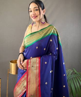 Navy Blue Paithani silk blend Saree 1