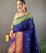 Navy Blue Paithani silk blend Saree