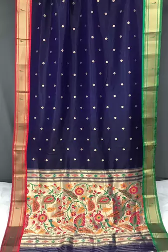 Navy Blue Paithani silk blend Saree