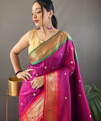 Magenta Paithani silk blend Saree 1