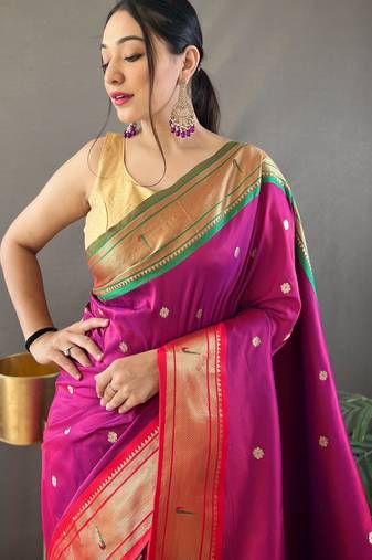 Magenta Paithani silk blend Saree