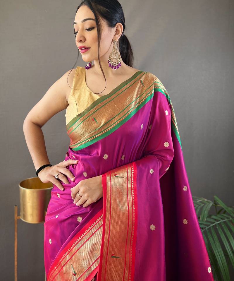 Magenta Paithani silk blend Saree