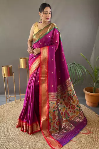 Magenta Paithani silk blend Saree
