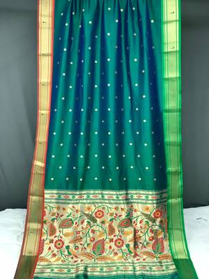 Teal Paithani silk blend Saree 4