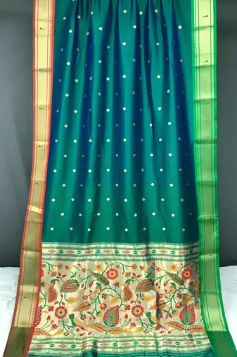 Teal Paithani silk blend Saree
