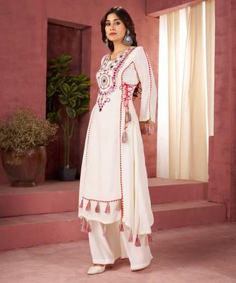 Embroidery Work White embroidered Kurta Palazzo Suit  Set 1