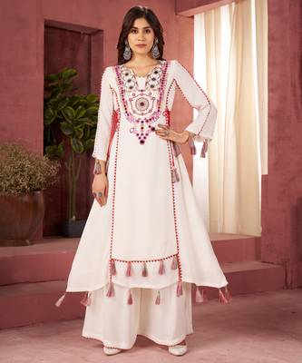 Embroidery Work White embroidered Kurta Palazzo Suit  Set 2