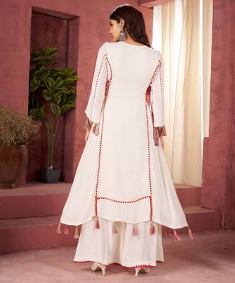 Embroidery Work White embroidered Kurta Palazzo Suit  Set 3