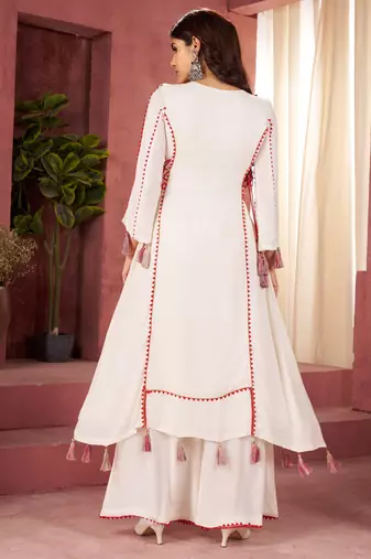 Embroidery Work White embroidered Kurta Palazzo Suit  Set