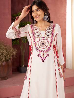 Embroidery Work White embroidered Kurta Palazzo Suit  Set 4