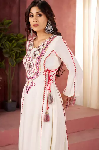 Embroidery Work White embroidered Kurta Palazzo Suit  Set