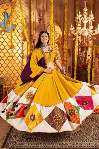 Mustard Yellow Viscose Cotton Navratri Lehenga Choli