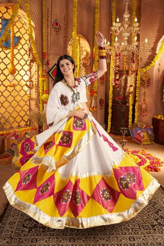 White Vibrant Navratri Lehenga Choli Set