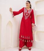 Mirror Work Suit Set With Dupatta Party Wear heavy Red Suit Set 