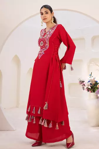 Mirror Work Suit Set With Dupatta Party Wear heavy Red Suit Set 