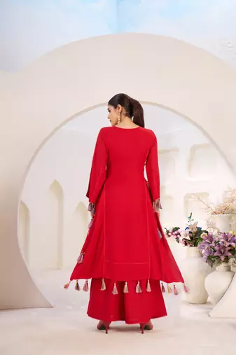Mirror Work Suit Set With Dupatta Party Wear heavy Red Suit Set 