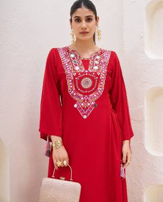 Mirror Work Suit Set With Dupatta Party Wear heavy Red Suit Set  5