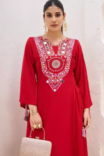 Mirror Work Suit Set With Dupatta Party Wear heavy Red Suit Set 