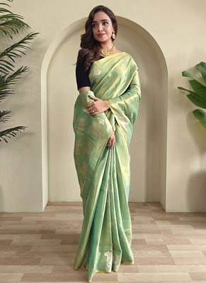 Pista Green Shining Tissue silk blend Saree 1