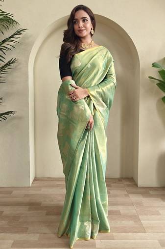 Pista Green Shining Tissue silk blend Saree