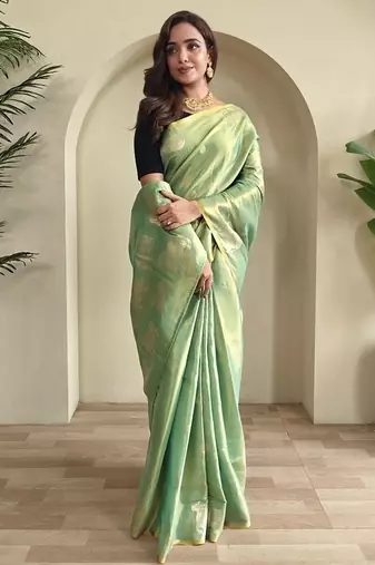 Pista Green Shining Tissue silk blend Saree