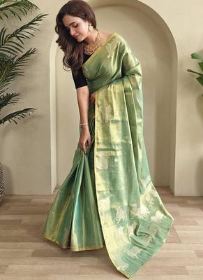 Pista Green Shining Tissue silk blend Saree 2